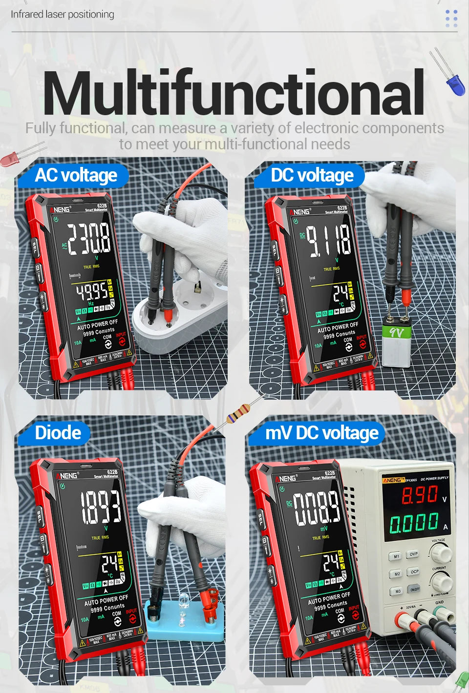 ANENG 622B Multimeter | 9999 Counts | Laser & NCV