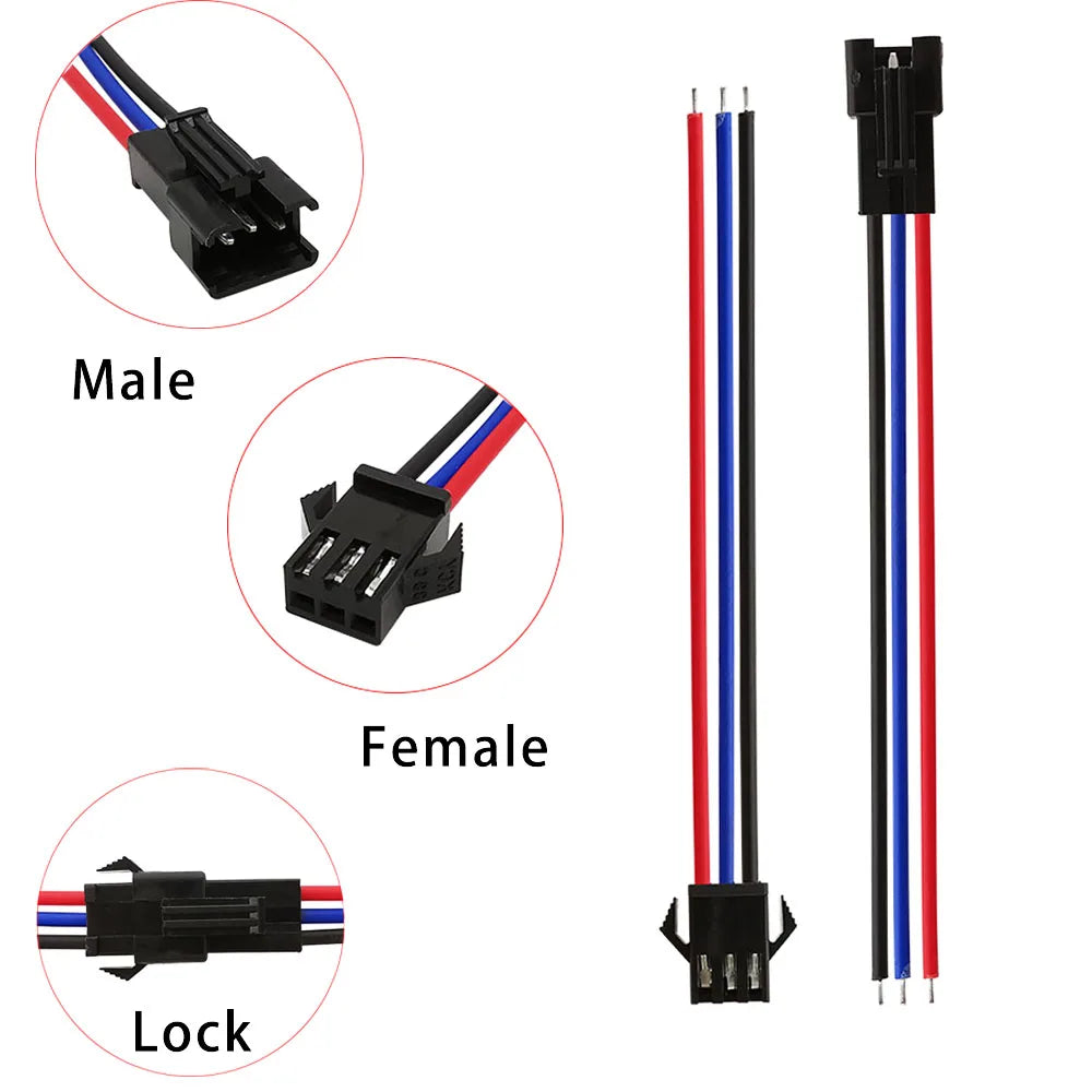 JST SM LED Connector Cables | 2–6 Pin Male & Female | RGB Strip Light