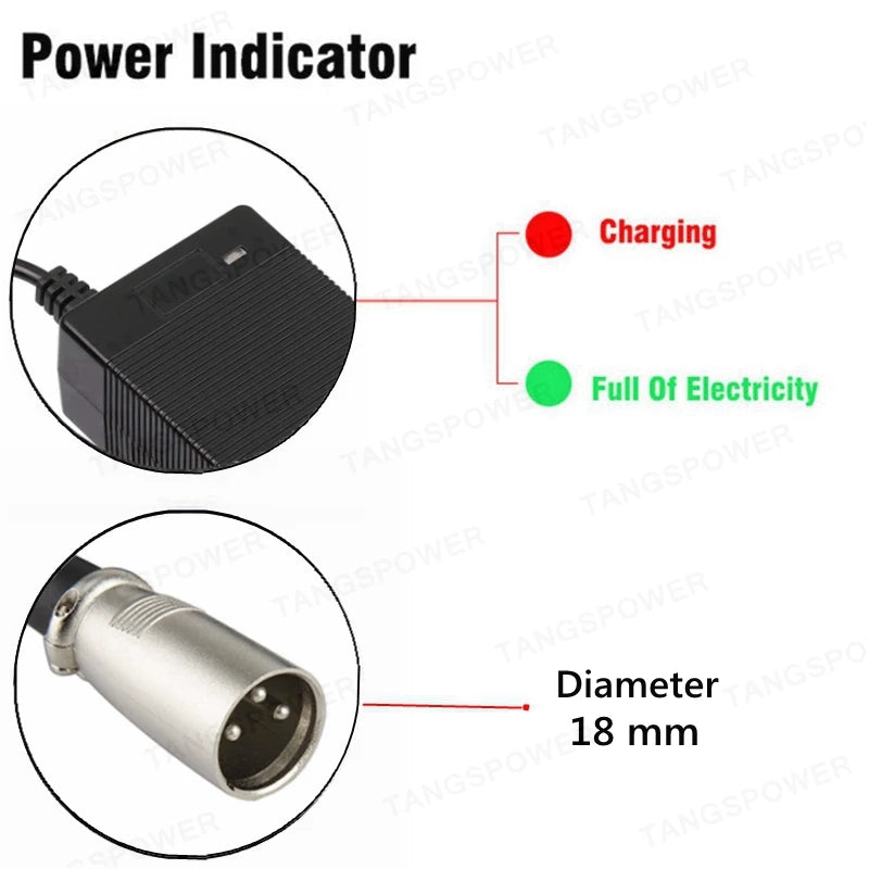 42V 5A Li-Ion Charger | 10S 36V Fast Charge | 3-Pin XLR