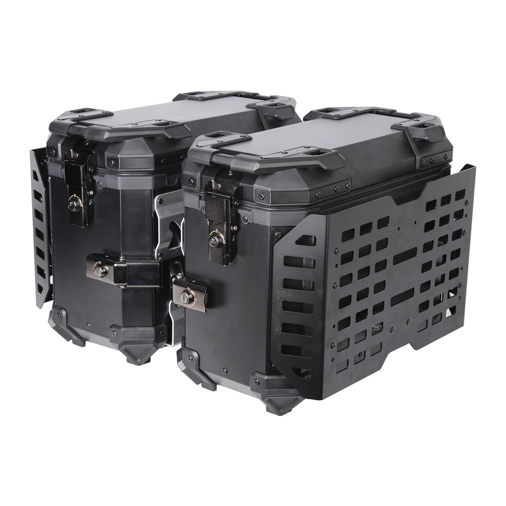 38L Folding Motorcycle Side Boxes | Aluminum Alloy | Quick-Release Pair